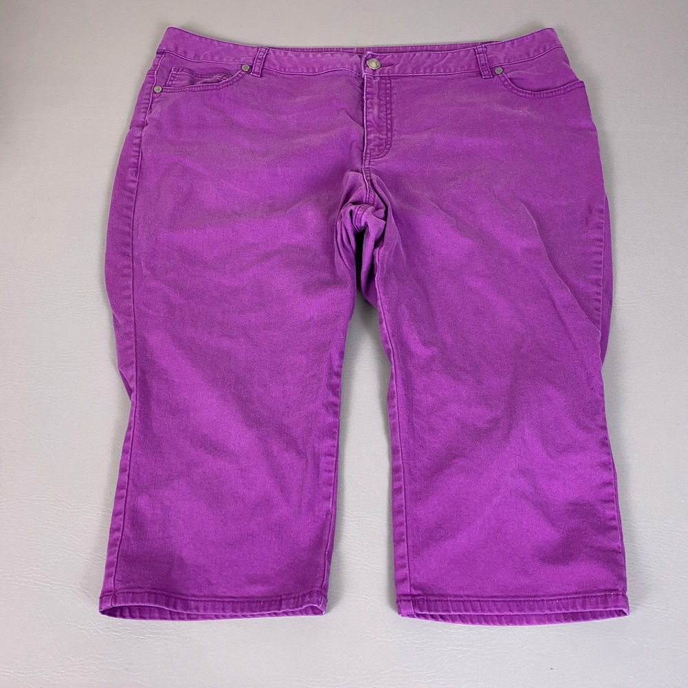 Avenue Denim Jeans Women's Plus Size 24 Purple Capri Cropped Stretch Cotton